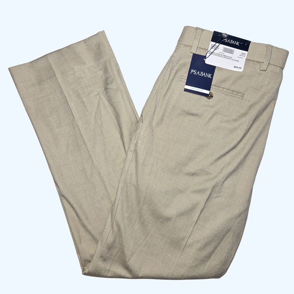 NEW Jos. A. Bank Mens Tailored Fit Stretch Dress Pants Tan 34x30 Business Formal